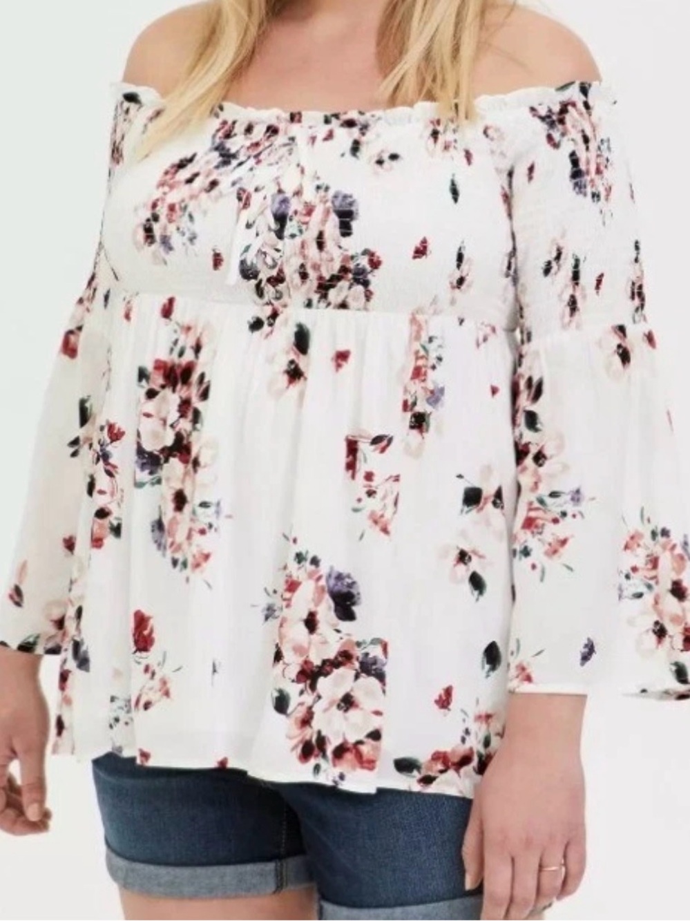 TORRID Modal Lace-Up Smocked Off-Shoulder Top